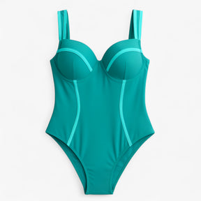Women's Outfit : Dames Slim Fit Badpak voor Elegante Look - Zwart-wit in Blauw-Groen van Pantino