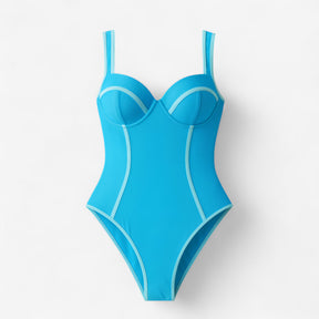 Women's Outfit : Dames Slim Fit Badpak voor Elegante Look - Zwart-wit in Blauw van Pantino