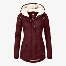 Damesbuitenjassen : Dames Stijlvol Winterjack Waterproof - Blauw in Rood van Pantino