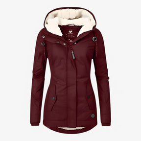 Damesbuitenjassen : Dames Stijlvol Winterjack Waterproof - Blauw in Rood van Pantino