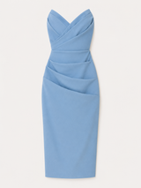 Élégante robe midi sans bretelles pour femme avec fente pour cérémonie estivale