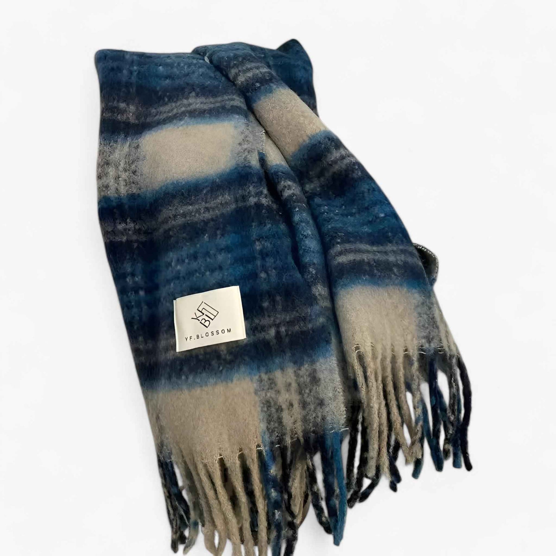 Sjaals & Wikkels : Dames Warme Geruite Sjaal Omslagdoek - Blauw in Blauw van Pantino