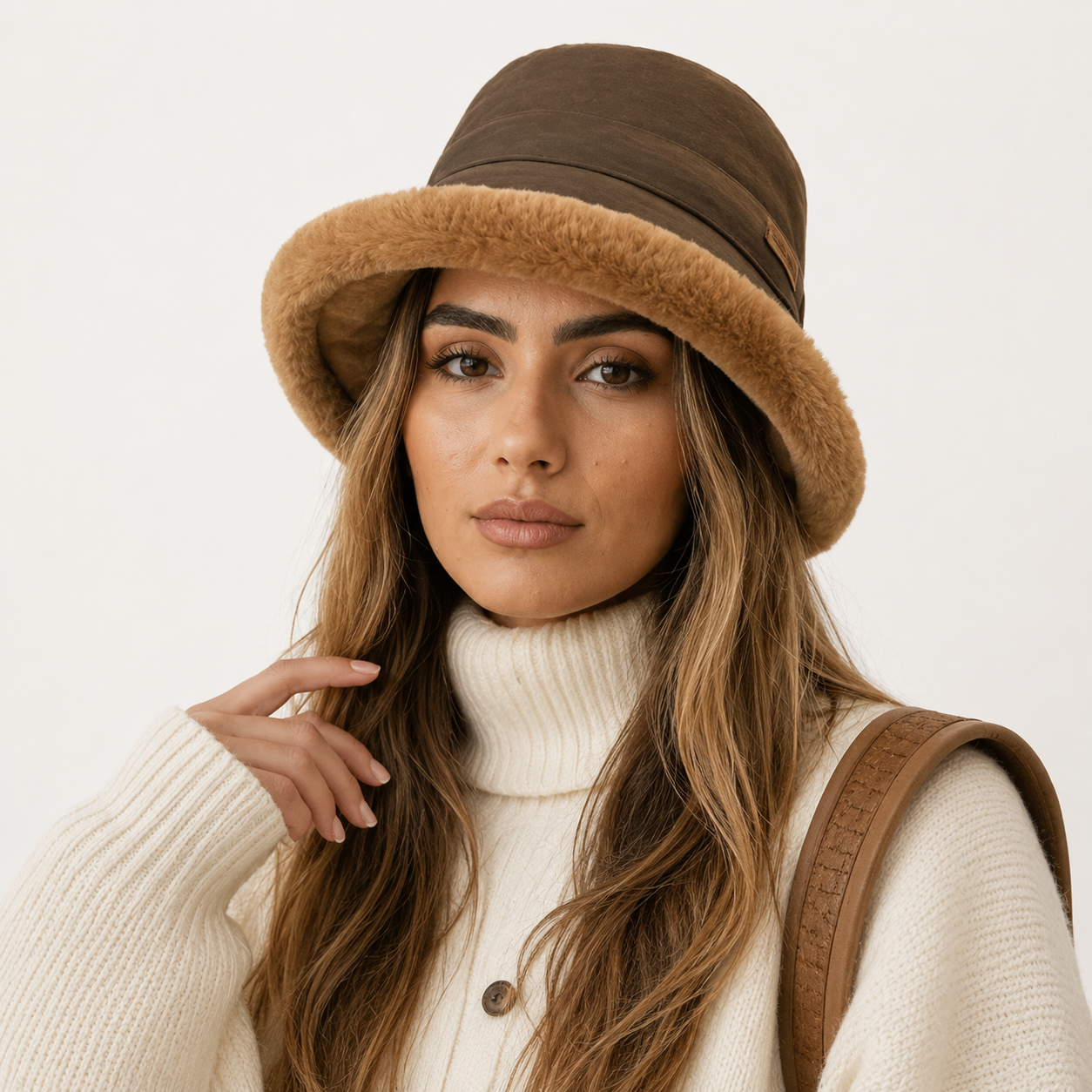 Hat : Dames Winter Buckethoed – Warme Teddy Hoed met Brede Rand in Groen van Pantino