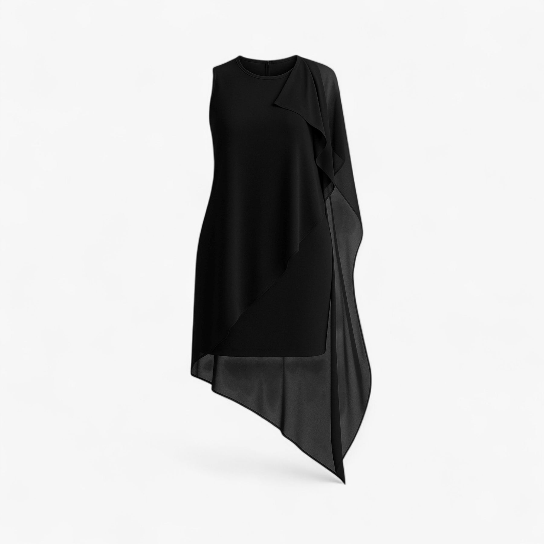 Dress : Dames Zomerjurk Zonder Mouwen Chiffon - Zalmroze in Zwart van Pantino