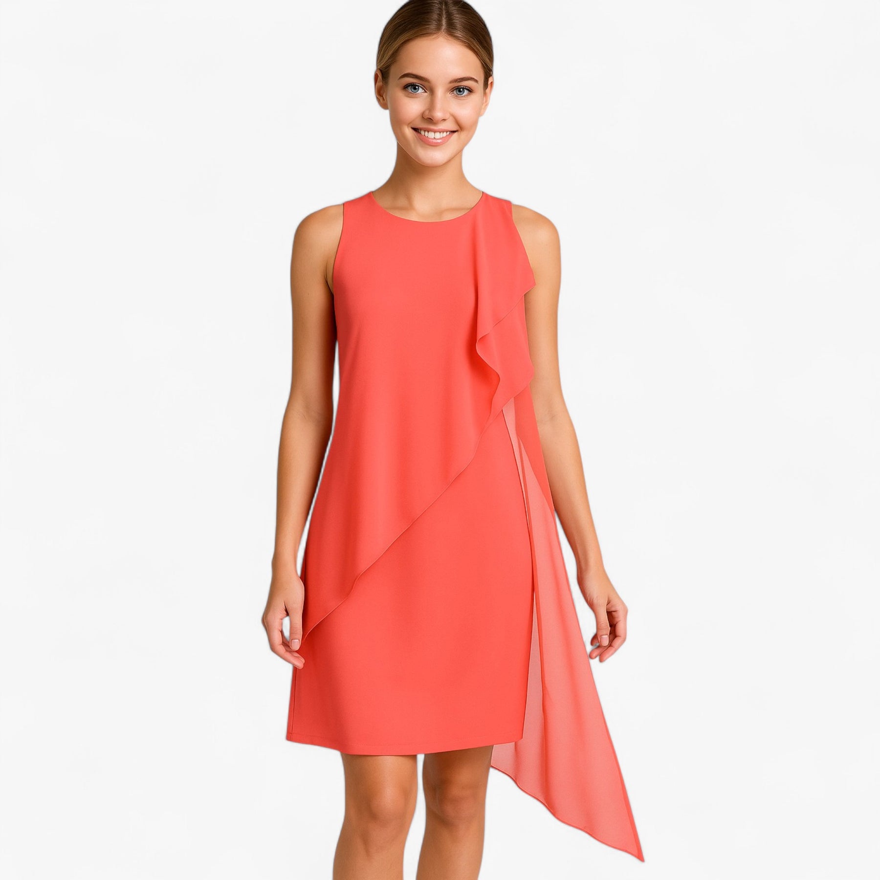 Dress : Dames Zomerjurk Zonder Mouwen Chiffon - Zalmroze in van Pantino