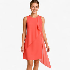 Dress : Dames Zomerjurk Zonder Mouwen Chiffon - Zalmroze in van Pantino