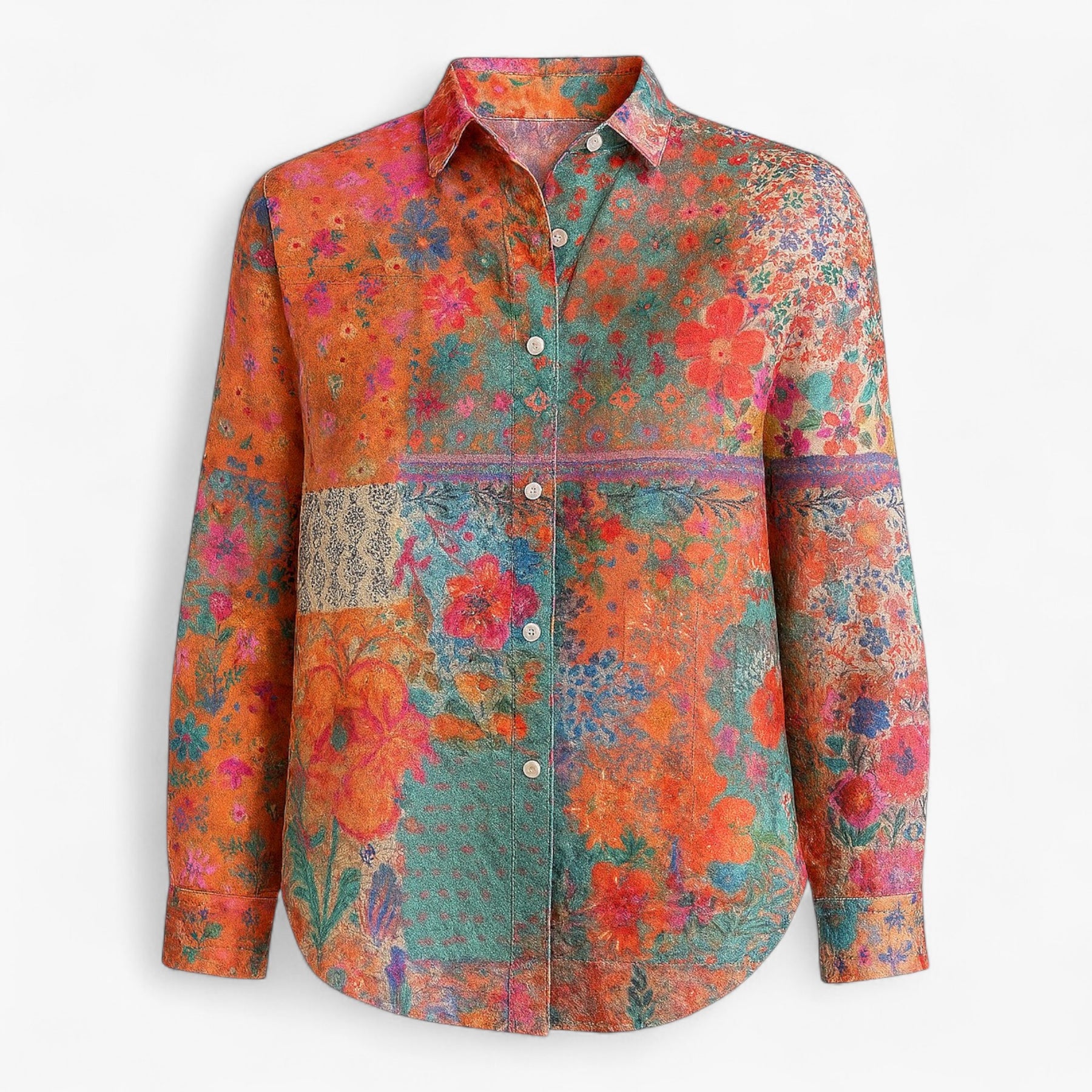 Blouse : Damesblouse met Unieke Kleurige Print - Roze in Oranje van Pantino