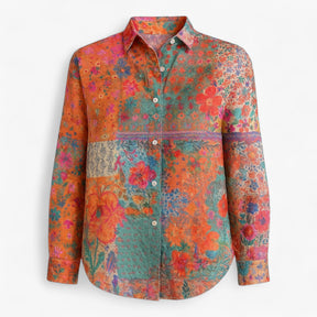 Blouse : Damesblouse met Unieke Kleurige Print - Roze in Oranje van Pantino