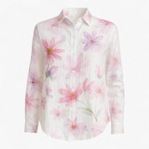 Blouse : Damesblouse met Unieke Kleurige Print - Roze in Wit van Pantino