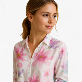 Blouse : Damesblouse met Unieke Kleurige Print - Roze in van Pantino