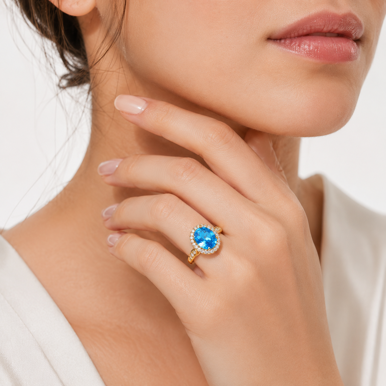 Ring : Damesring met Ovale Edelsteenlook en Verstelbare Ringband in van Pantino
