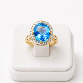 Ring : Damesring met Ovale Edelsteenlook en Verstelbare Ringband in Blauw van Pantinoshop