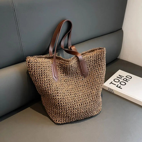 bags : Bohemian Stro Schoudertas Dames - Grote Geweven Zomers Design - Stro in van Pantino