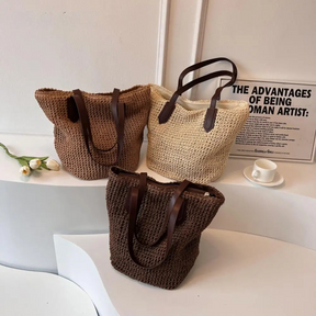 bags : Bohemian Stro Schoudertas Dames - Grote Geweven Zomers Design - Stro in van Pantino
