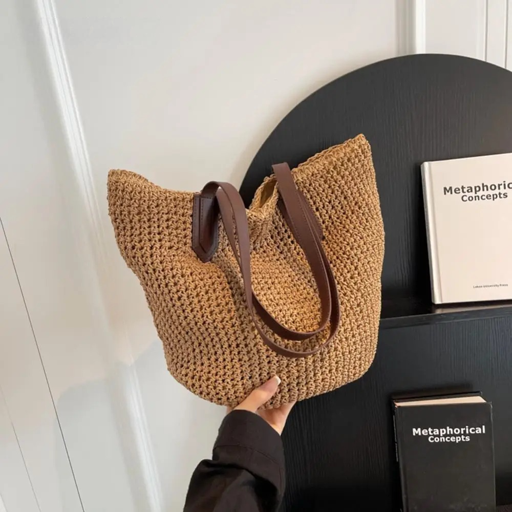 bags : Bohemian Stro Schoudertas Dames - Grote Geweven Zomers Design - Stro in van Pantino