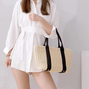 bags : Stro Schoudertas Dames - Grote Capaciteit Zomerse Stijl - Stro in van Pantino