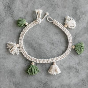 home & garden : Decoratief Macramé Touw Wit - Kwast Wanddecoratie Bohemian - Katoen in Groene en witte kwast van Pantino
