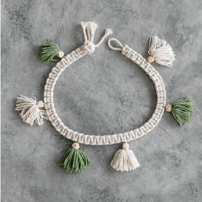 home & garden : Decoratief Macramé Touw Wit - Kwast Wanddecoratie Bohemian - Katoen in Groene en witte kwast van Pantino