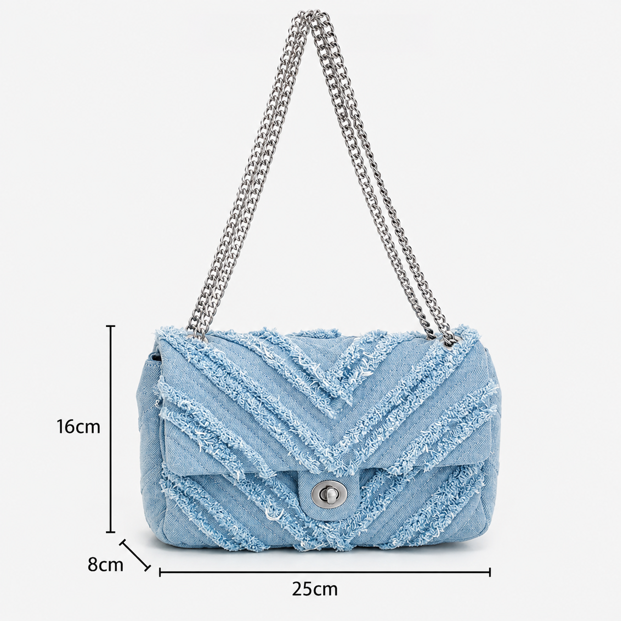bags : Denim Schoudertas met Kettingriem en Draaisluiting in van Pantino