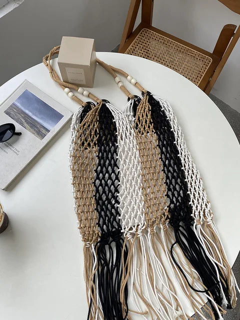 bags : Strandtas Dames Zwart - Stijlvol Geweven Zomer Design - Stro in Zwart van Pantino