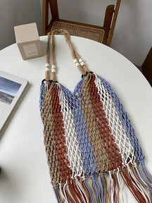 bags : Strandtas Dames Zwart - Stijlvol Geweven Zomer Design - Stro in Oranje van Pantino