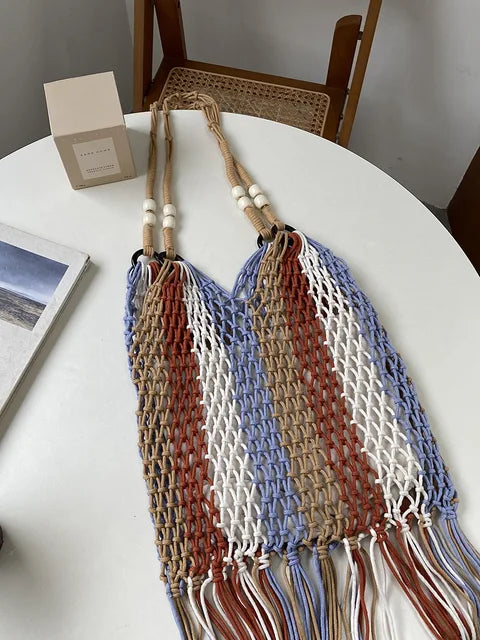 bags : Strandtas Dames Zwart - Stijlvol Geweven Zomer Design - Stro in Oranje van Pantino