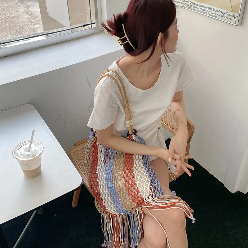 bags : Strandtas Dames Zwart - Stijlvol Geweven Zomer Design - Stro in van Pantino