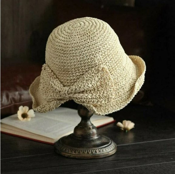 Sun Hat : FloppyHats - Effen Zonnehoed met Gekrulde Rand - Donkerroze in Beige van Pantino