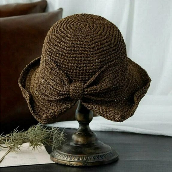 Sun Hat : FloppyHats - Effen Zonnehoed met Gekrulde Rand - Donkerroze in Bruin van Pantino