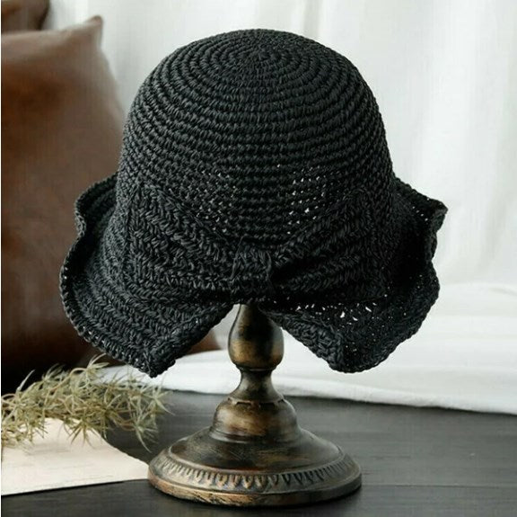 Sun Hat : FloppyHats - Effen Zonnehoed met Gekrulde Rand - Donkerroze in Zwart van Pantino