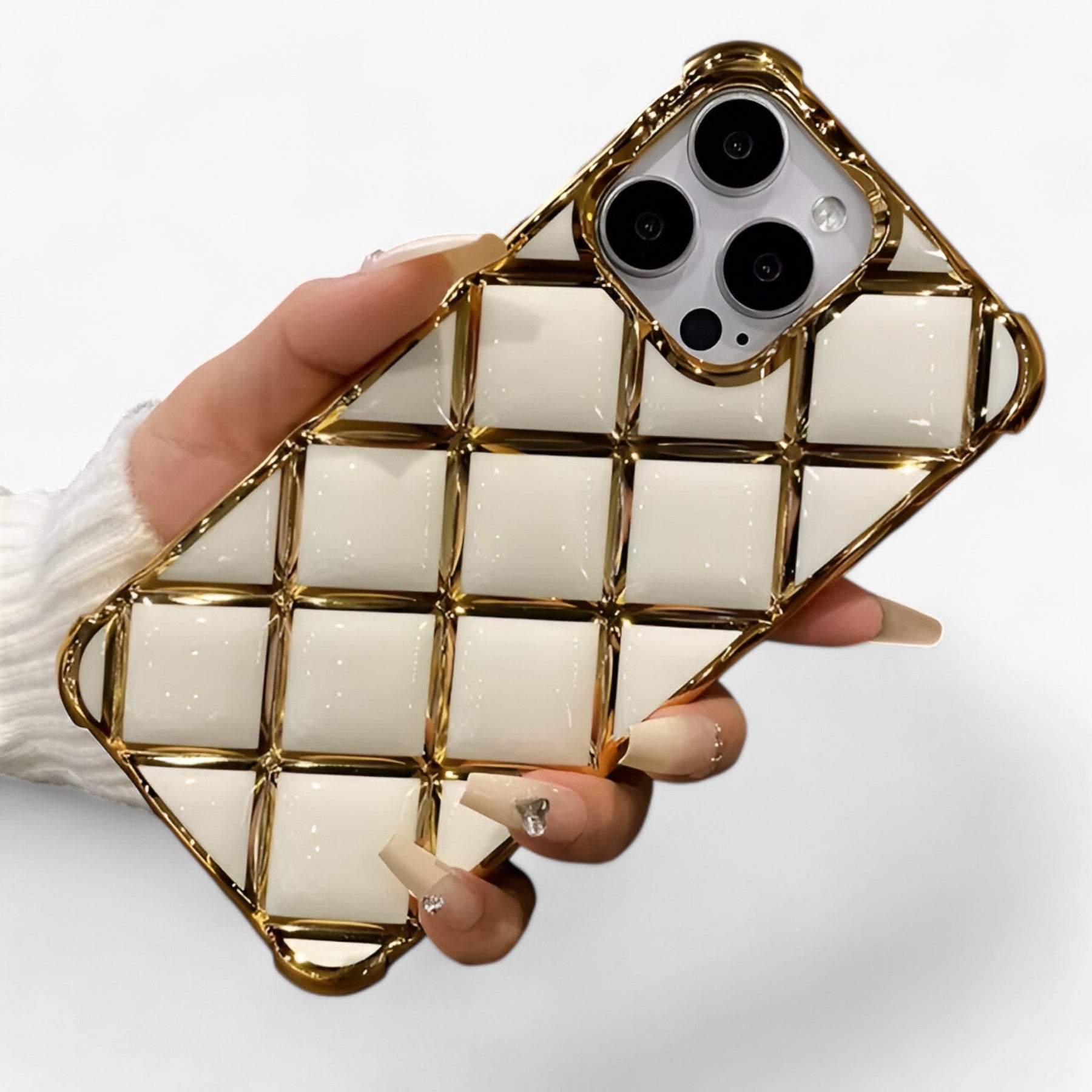 Phone Case : Luxe Diamond Grid Telefoonhoesje - Wit in Wit van Pantino
