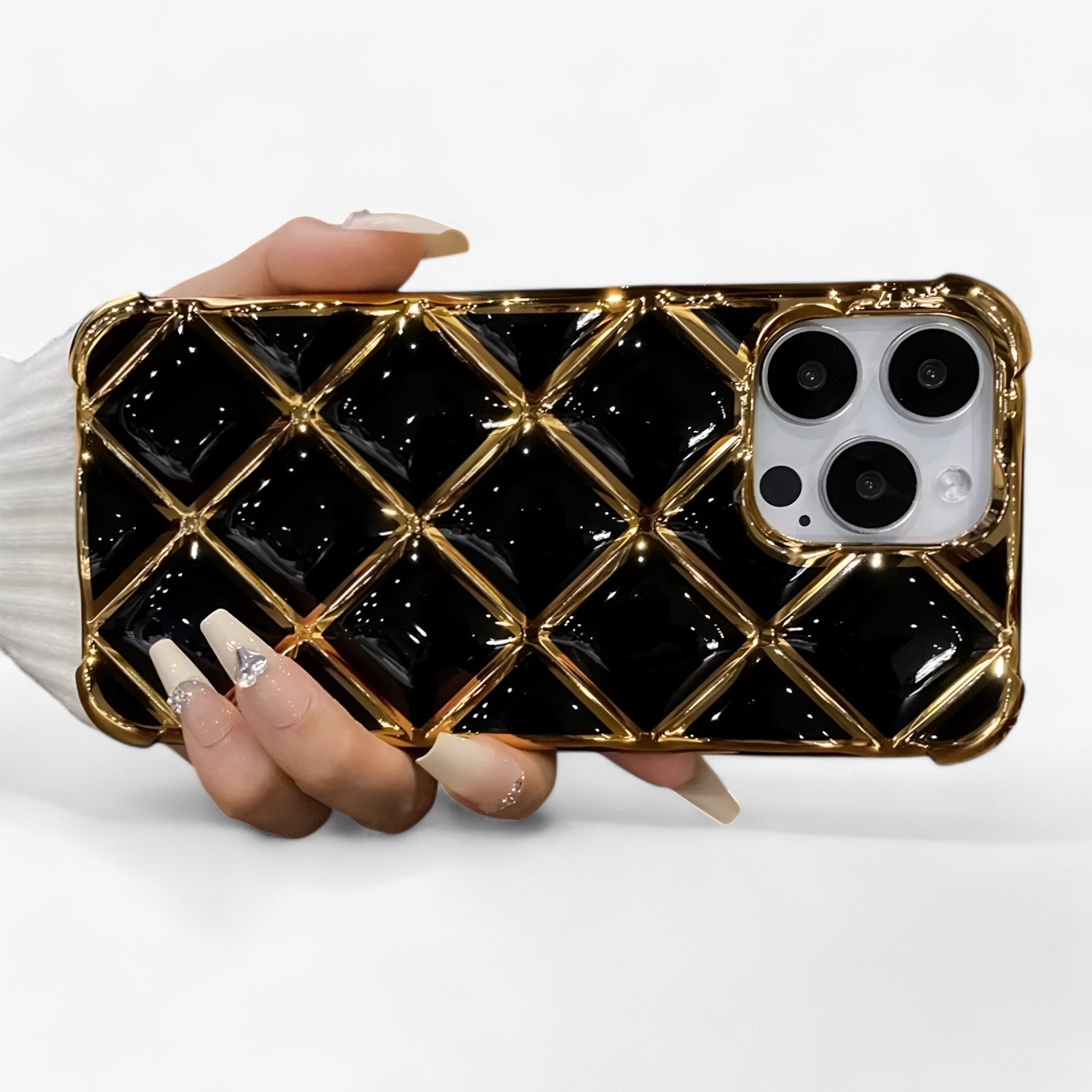 Phone Case : Luxe Diamond Grid Telefoonhoesje - Wit in van Pantino