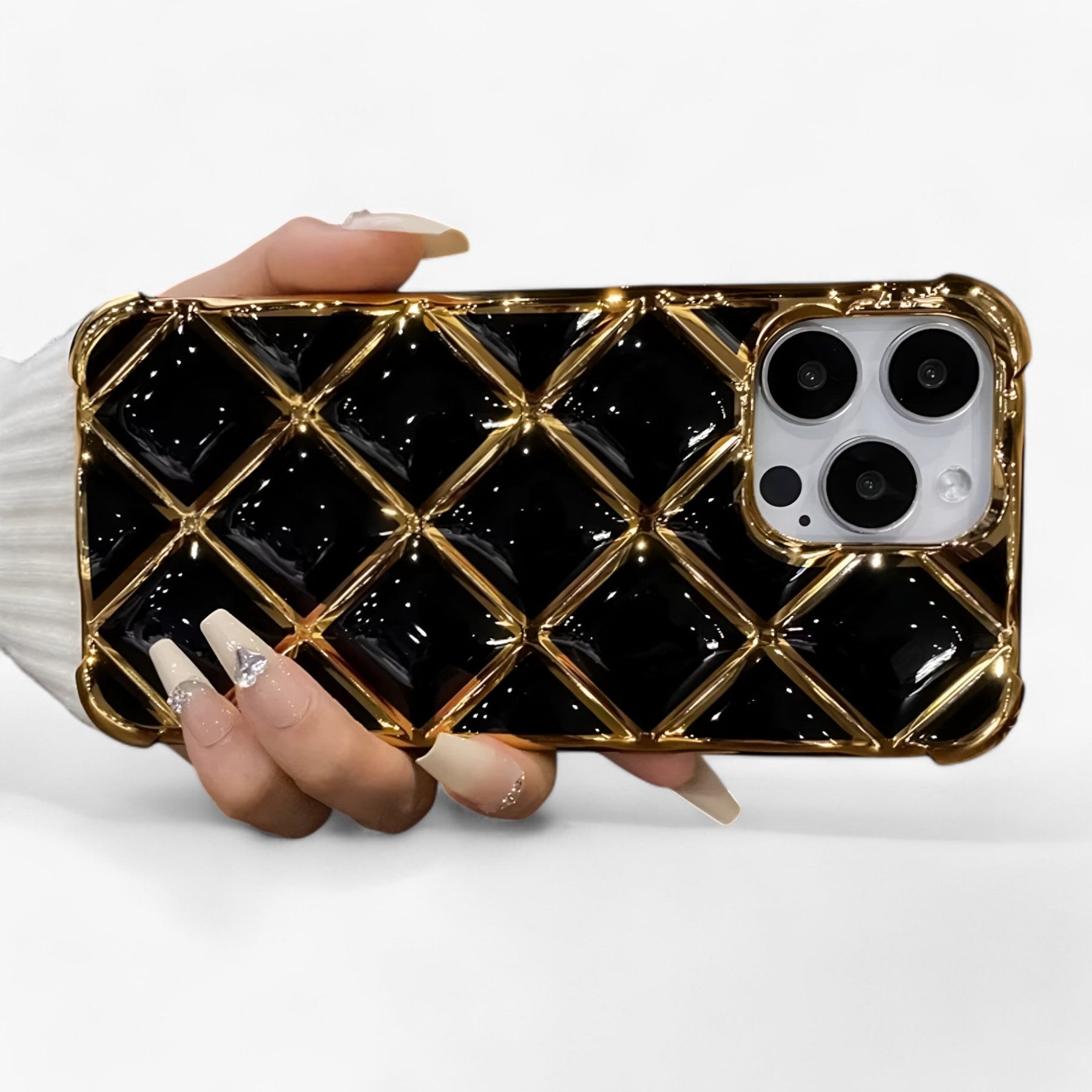 Phone Case : Luxe Diamond Grid Telefoonhoesje - Wit in van Pantino