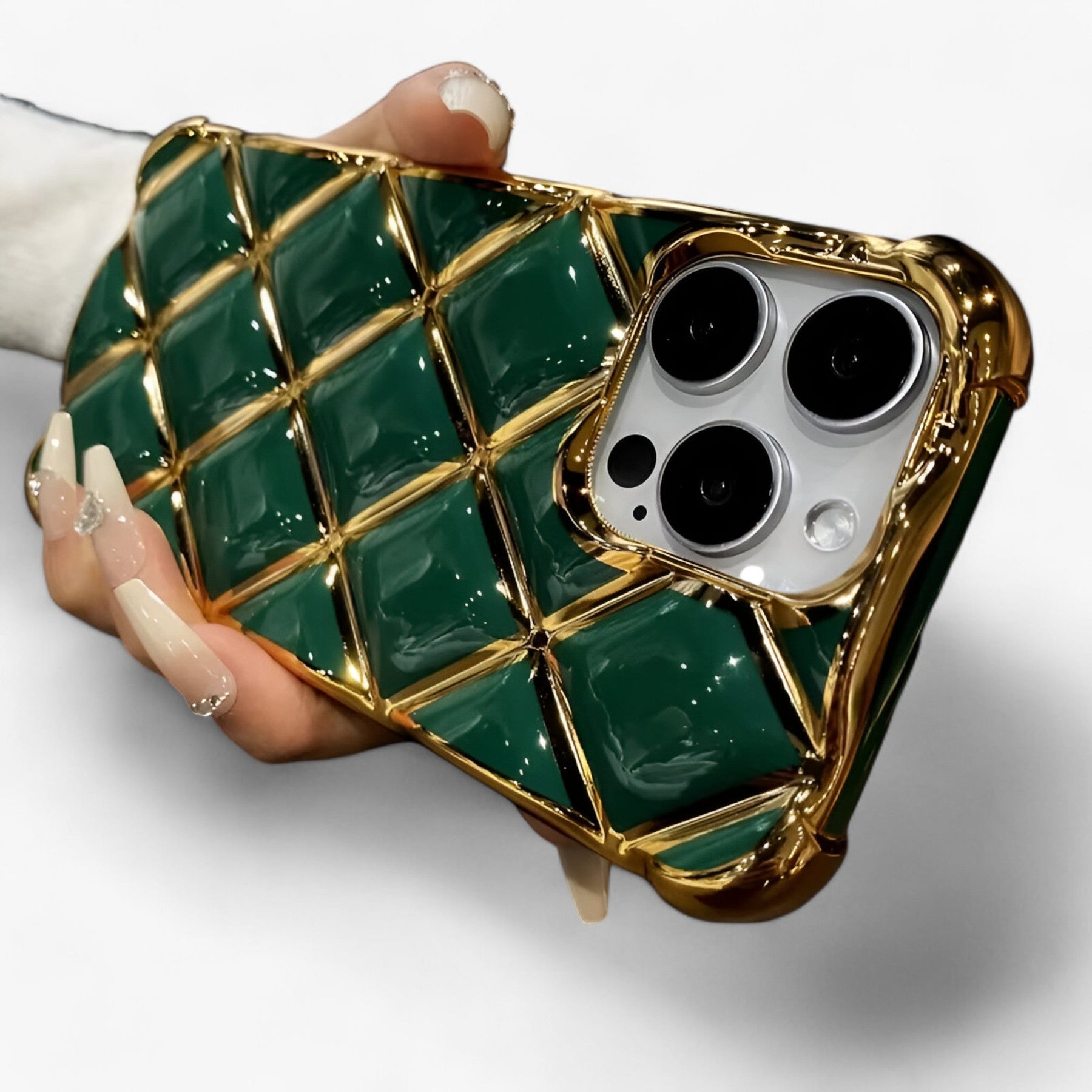 Phone Case : Luxe Diamond Grid Telefoonhoesje - Wit in van Pantino
