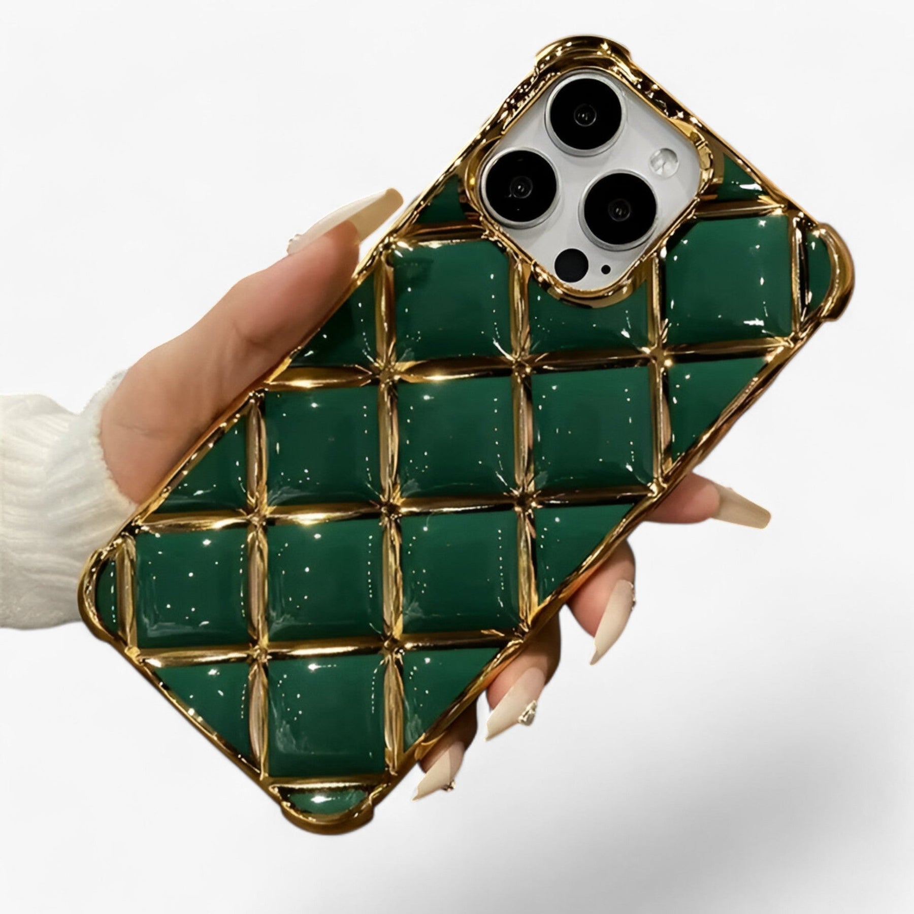Phone Case : Luxe Diamond Grid Telefoonhoesje - Wit in Groen van Pantino