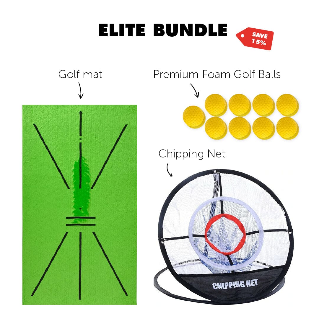outdoor equipment : Golf Trainingsmat - Swing Training Thuis - Draagbaar in Golf Mat + 18 Foam Ballen + Chipping Net van Pantino
