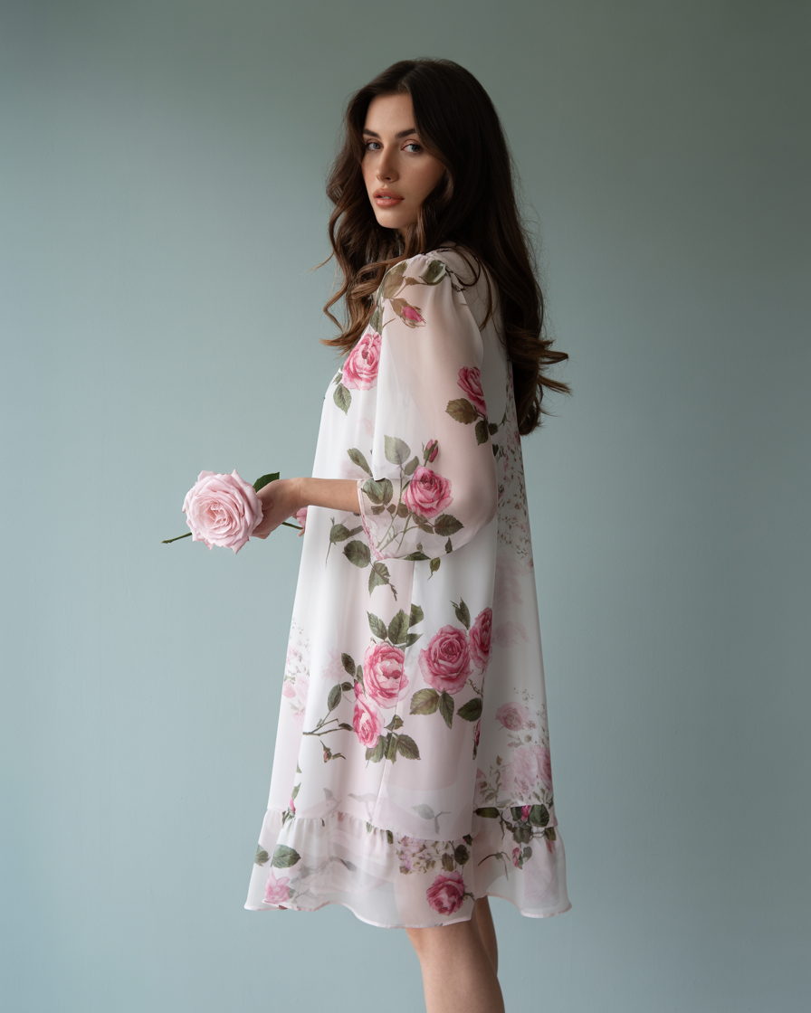 Dresses : Elegante damesjurk in rode chiffon met petaldetails, ideaal voor ceremonies in Wit+Wit (Extra korting bij twee stuks) van Pantinoshop