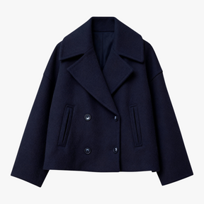 Damesjassen & -jacks : Dames Jas Winter Korte Wollen Jas - Bruin in Marineblauw van Pantino