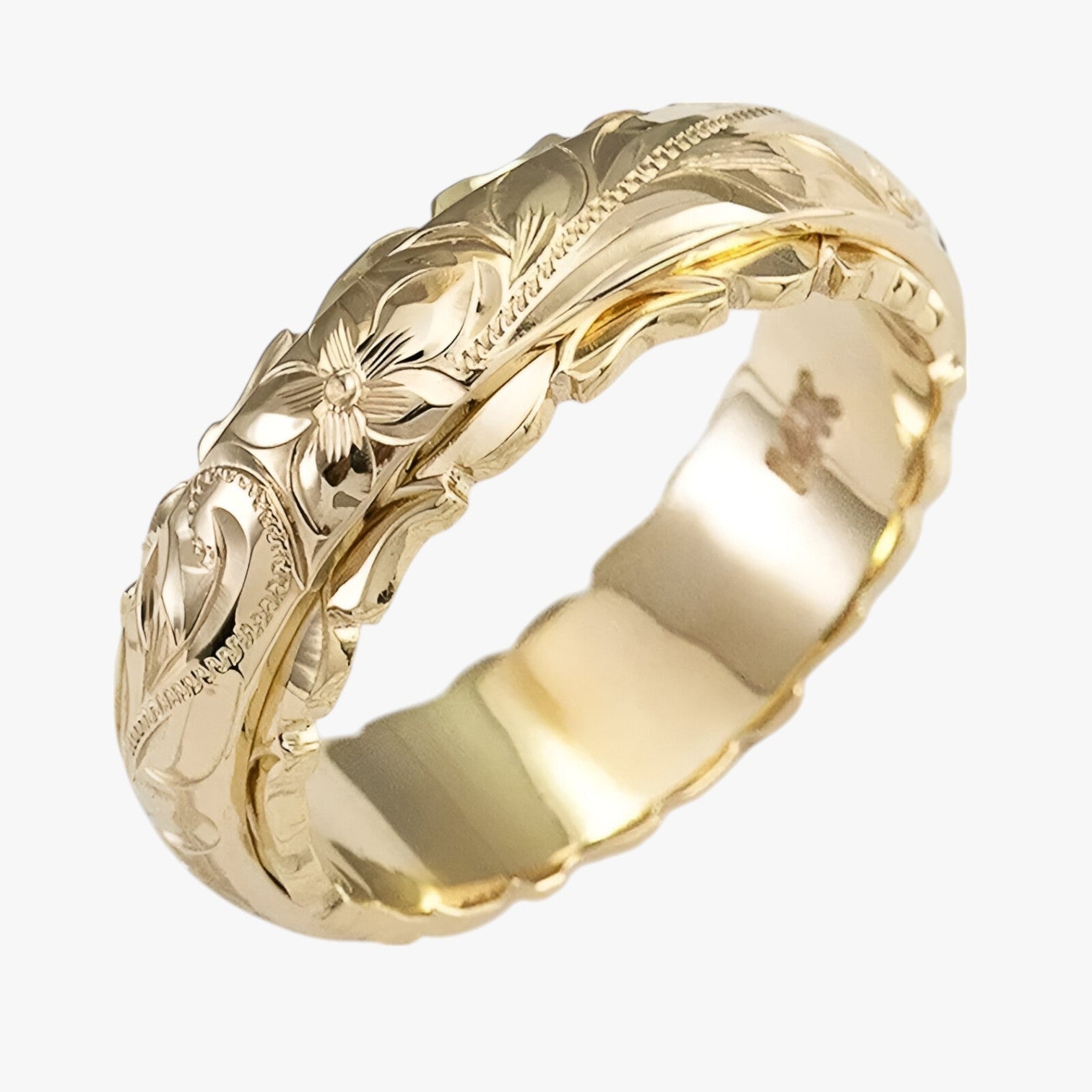 Rings : Gouden ring voor dames met 14K gebeeldhouwd bloemenmotief in groen in WIT van Pantino