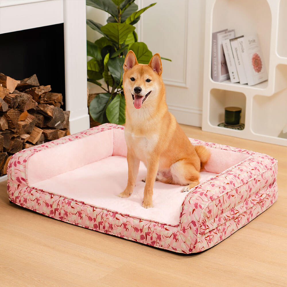 pets : Florale Orthopedisch Hondenmand - Zachtroze in van Pantino