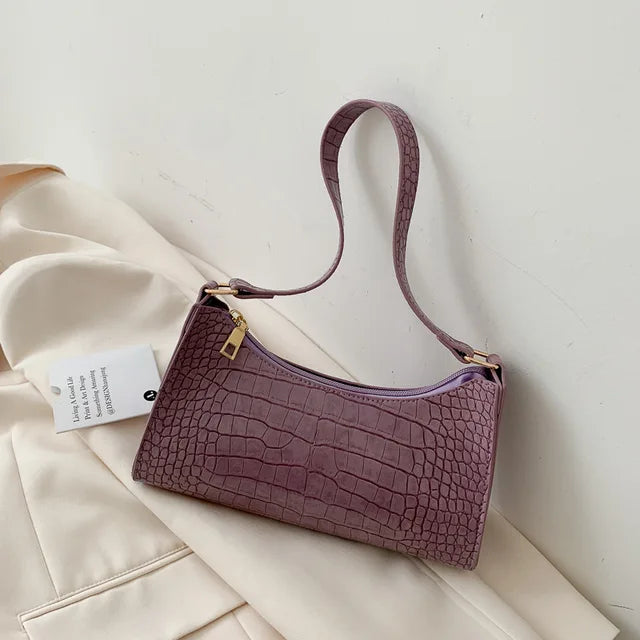 bags : Schoudertas Dames Zwart - Alligatorpatroon Veelzijdig Design - PU-Leer in Paars van Pantino
