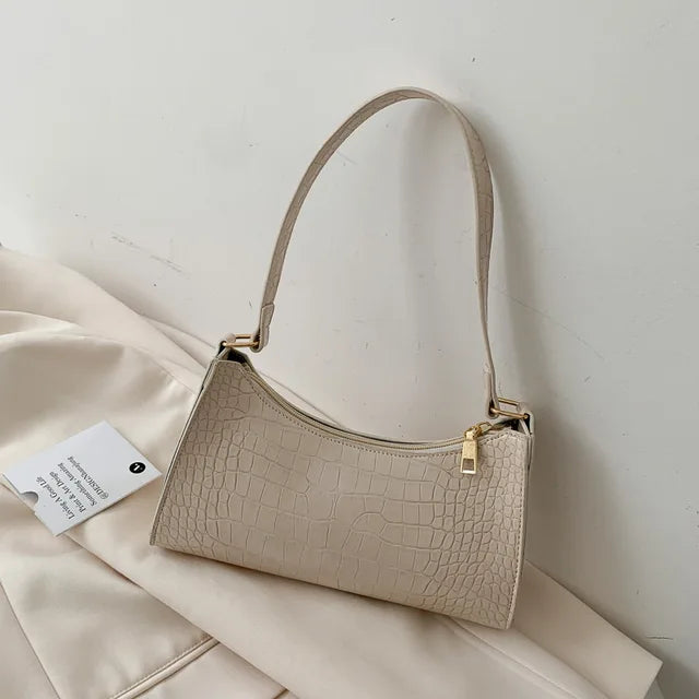 bags : Schoudertas Dames Zwart - Alligatorpatroon Veelzijdig Design - PU-Leer in Wit van Pantino