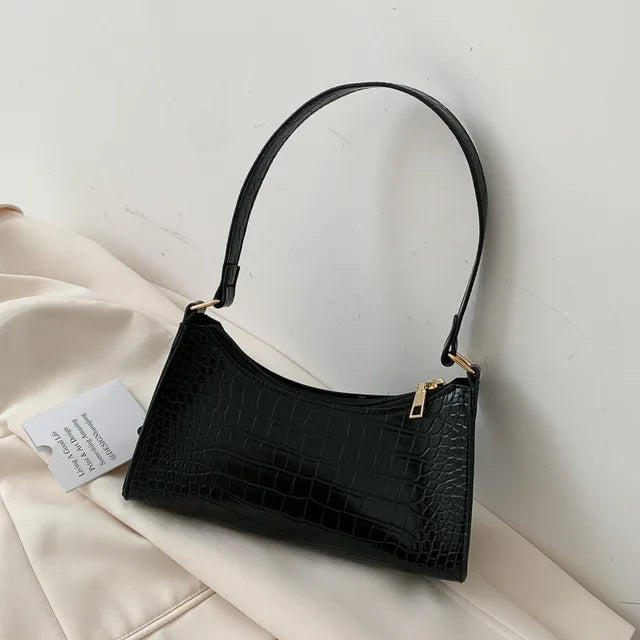 bags : Schoudertas Dames Zwart - Alligatorpatroon Veelzijdig Design - PU-Leer in Zwart van Pantino