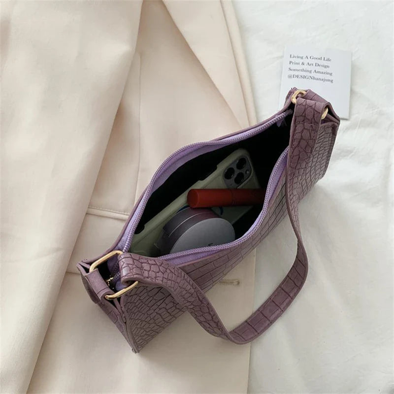 bags : Schoudertas Dames Zwart - Alligatorpatroon Veelzijdig Design - PU-Leer in van Pantino