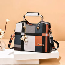 bags : Crossbody Tas Dames Zwart - Kleurblok Design - Kunstleer in Zwart Vierkant Oranje van Pantino