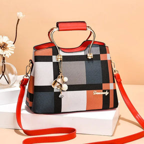 bags : Crossbody Tas Dames Zwart - Kleurblok Design - Kunstleer in Vierkant Rood van Pantino
