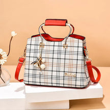 bags : Crossbody Tas Dames Zwart - Kleurblok Design - Kunstleer in Geruit rood van Pantino