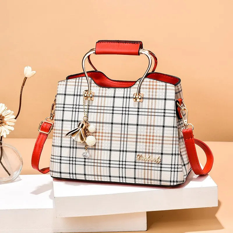 bags : Crossbody Tas Dames Zwart - Kleurblok Design - Kunstleer in Geruit rood van Pantino