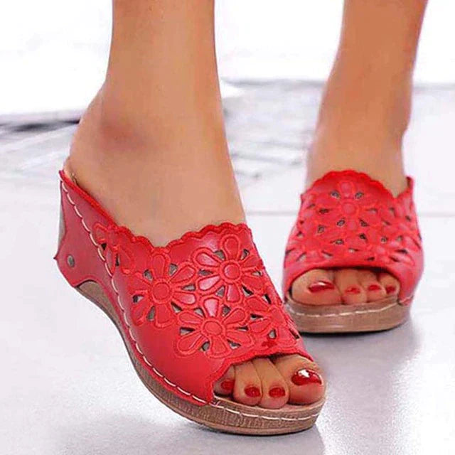Sandals : Sandalen Dames Bruin - Orthopedische - Perfect voor Dagelijks Comfort en Ergonomische Ondersteuning in Rood van Pantino