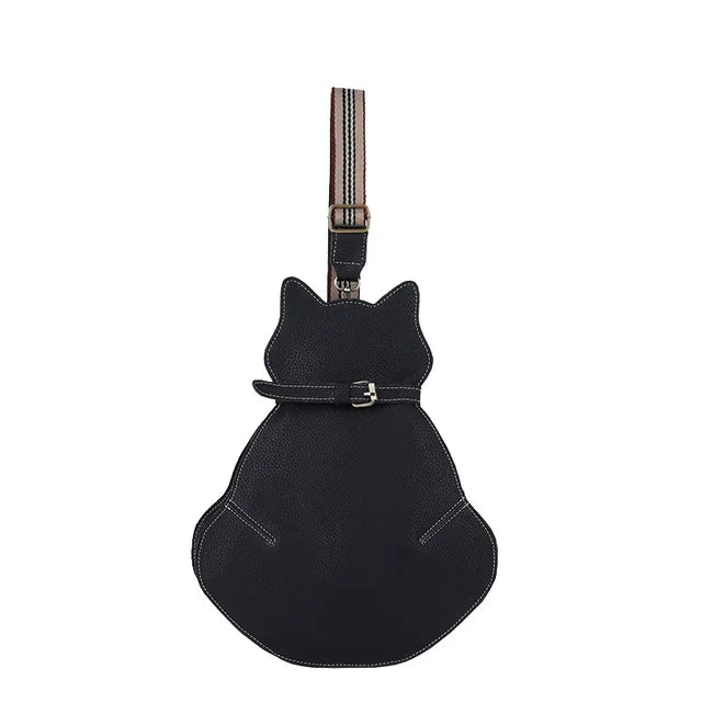 bags : Schattige Katten Tas Dames Bruin - Cat Design Compact - PU-Leer in Black van Pantino